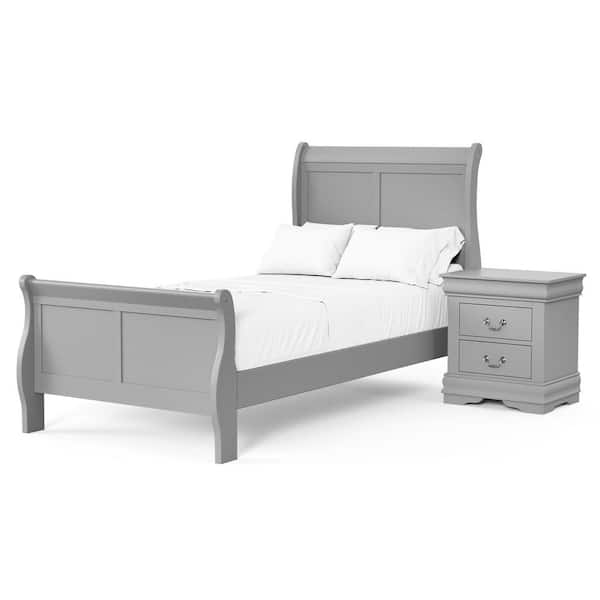Burkhart II 2-Piece Gray Wood Twin Bedroom Set with Nightstand