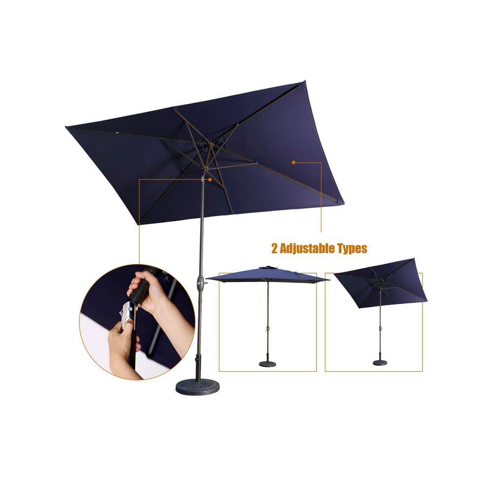 Navy Blue Rectangular Aluminum Patio Umbrella with Tilt and Crank