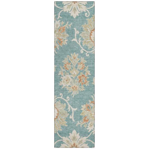 Chantille Machine Washable Indoor/Outdoor Abstract ACN3133 Teal 2 ft. x 7 ft. Runner Rug