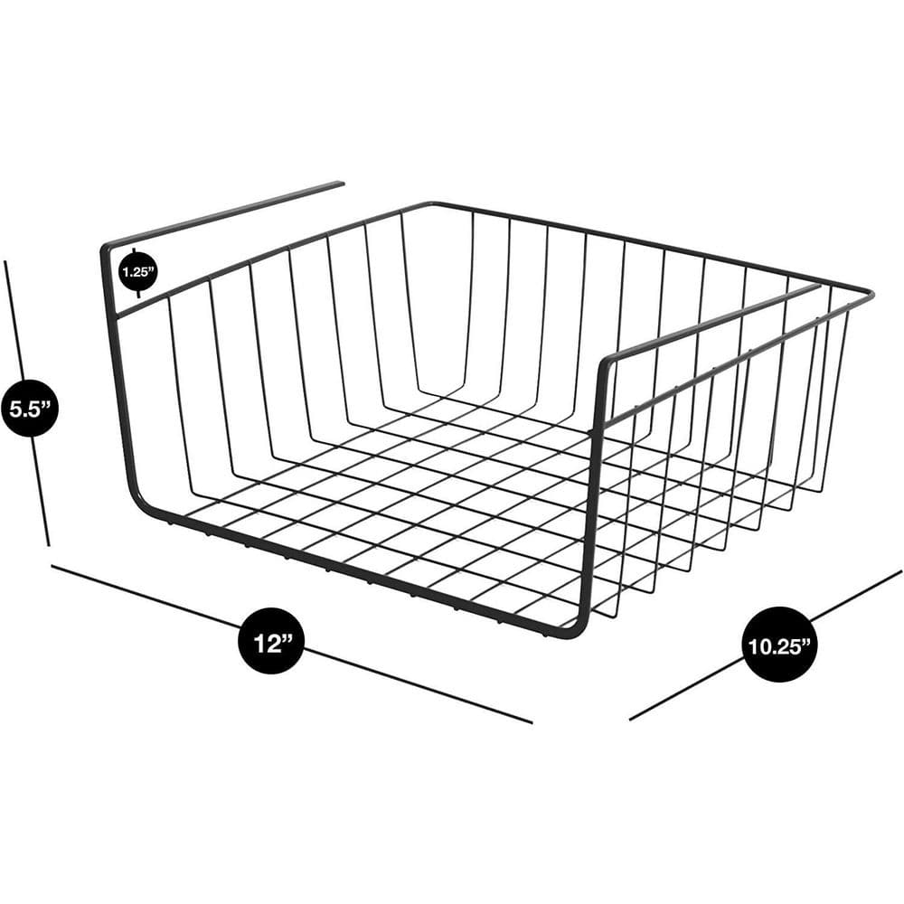 Black Steel Wire Undershelf Storage Basket, Small Size
