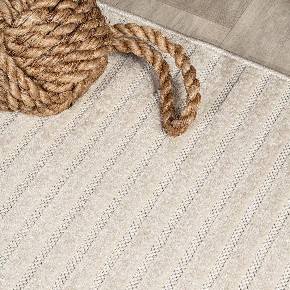 Ivory Cream Striped Synthetic Reversible Runner Rug 2' x 8'