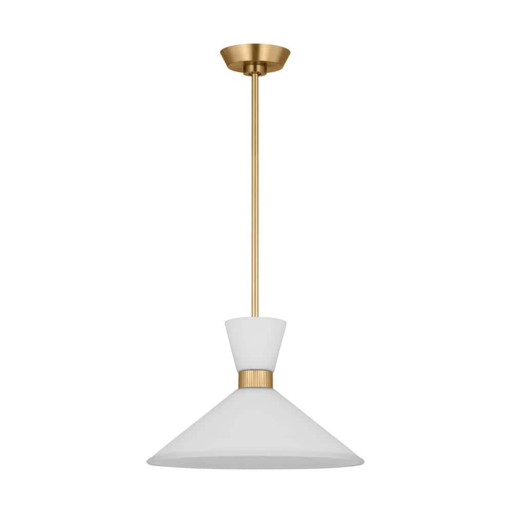 Satin Brass Pendant with Etched White Glass Shade