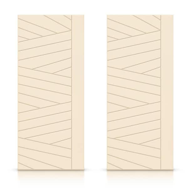 CALHOME 84 in. x 80 in. Hollow Core Beige Painted Composite MDF Interior Double Closet Sliding Doors