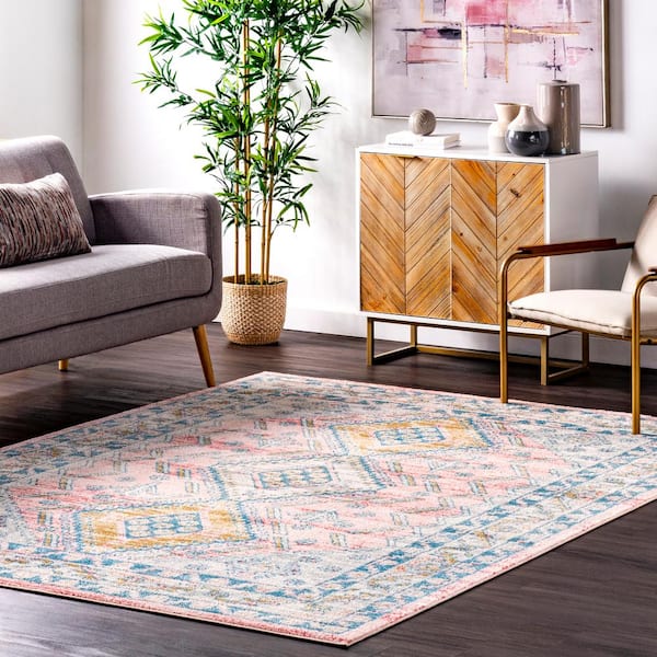 Louise Tribal Diamond Light Pink 8 ft. x 10 ft. Indoor Area Rug
