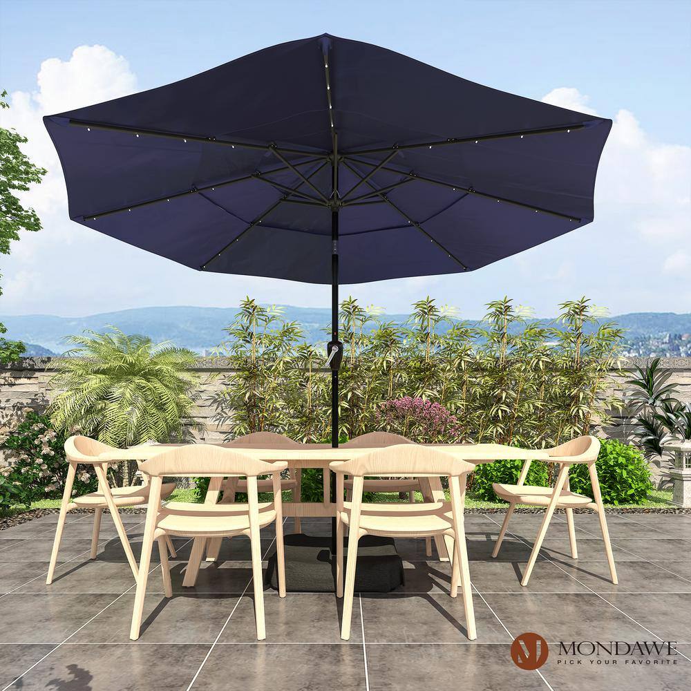 Navy Octagon Aluminum Patio Umbrella with LED Lights