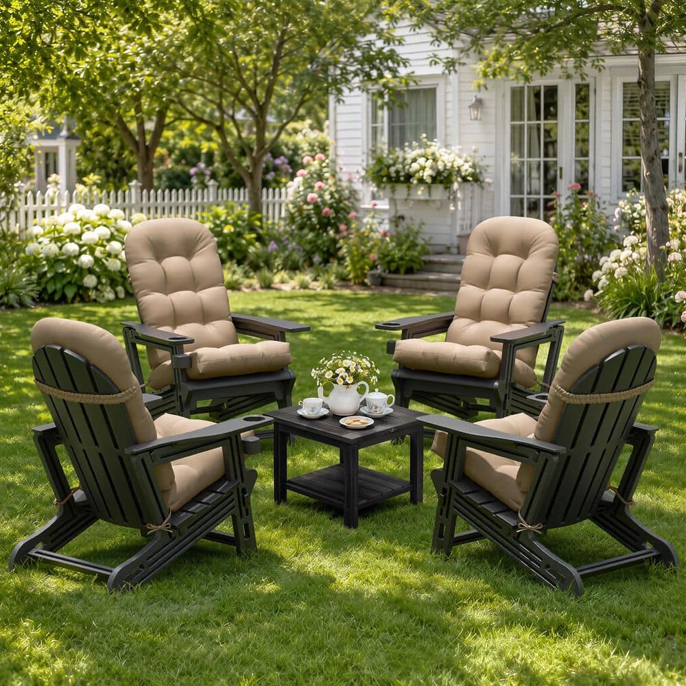 4-Pack HDPE Adirondack Chair with Water Repellent Cushions in Beige Outdoor Adirondack Chair with Cup-Holder for Patio price history on PriceWatchPro