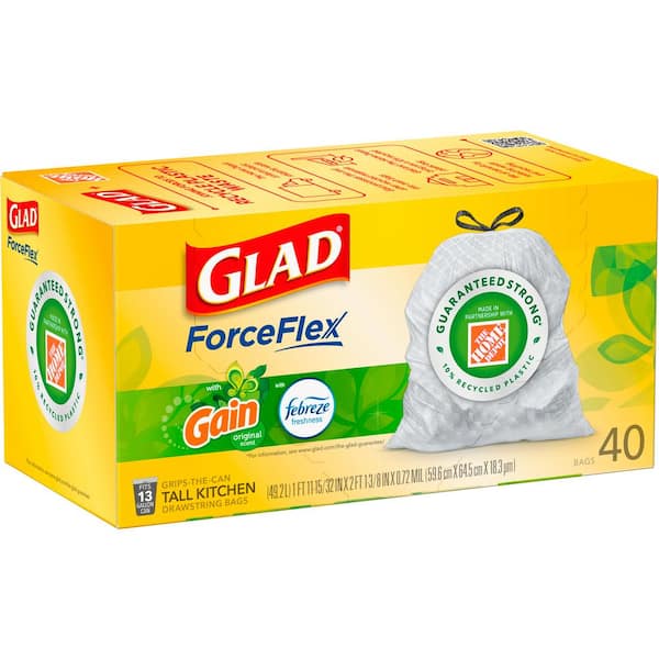 Glad Force Flex 13 Gal. Drawstring Trash Bags Original Scent with