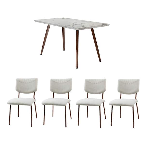 JAYDEN CREATION Ergani 5 Pcs Dining Set with Rectangle Marbling Table and Beige Chairs
