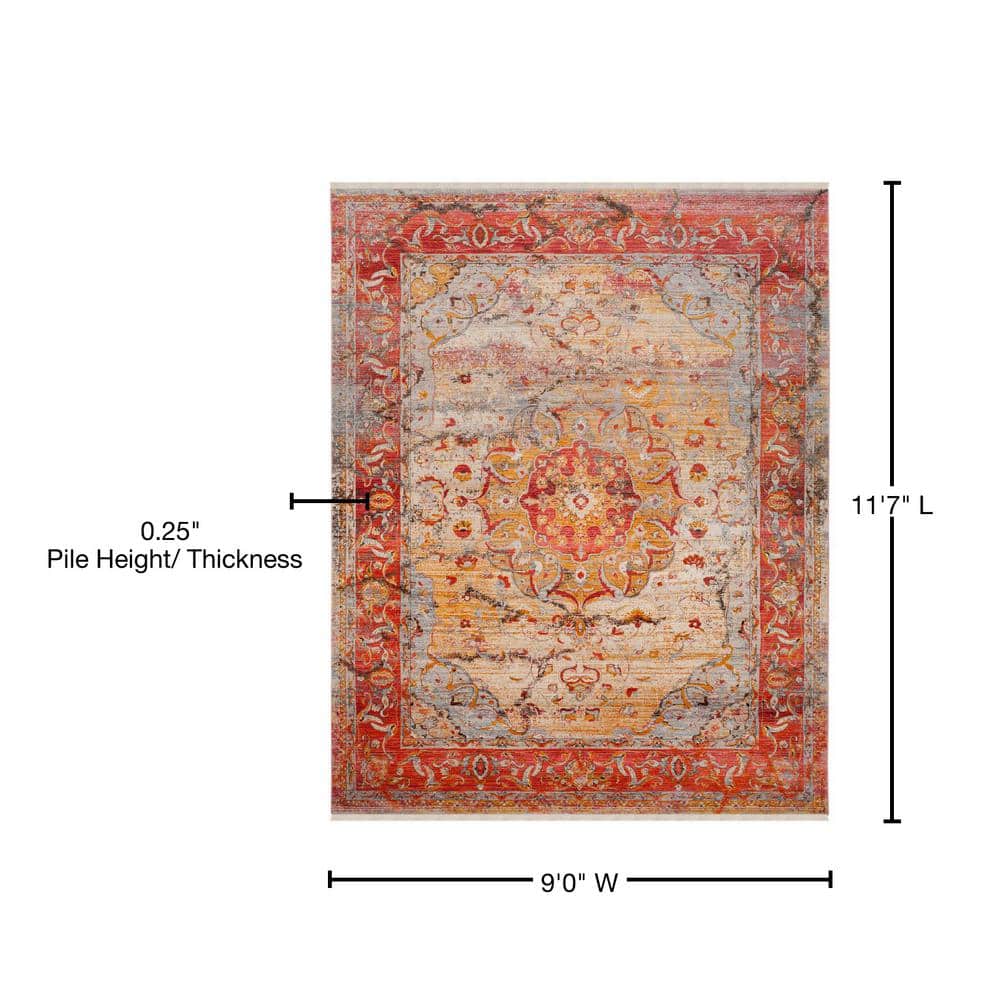 Saffron and Cream Rectangular Synthetic Persian Area Rug