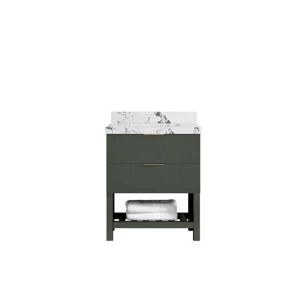 Willow Collections Catalina 30 in. Freestanding Pewter Green Bath Vanity with Viola Night Quartz Top Unassembled