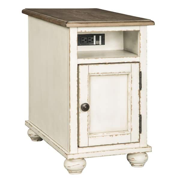 Benjara 14 in. Brown and White Rectangle Wood End Table with Door