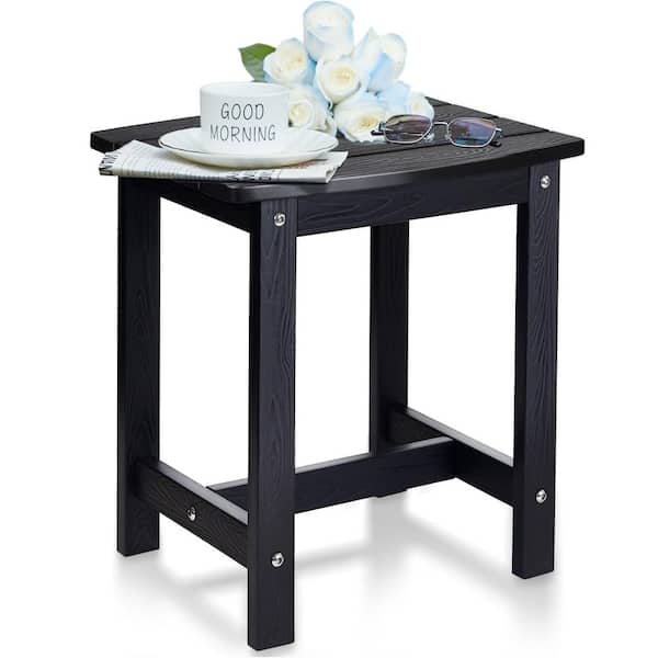 Unbranded Waterproof Single Tier Black Rectangle HIPS Plastic 16.7 in. Outdoor Side Table