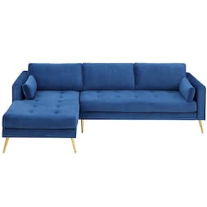 104.5 in. Square Arm 2-Piece L-Shaped Modern Elegant Velvet Upholstered Couch Sectional Sofa in Blue
