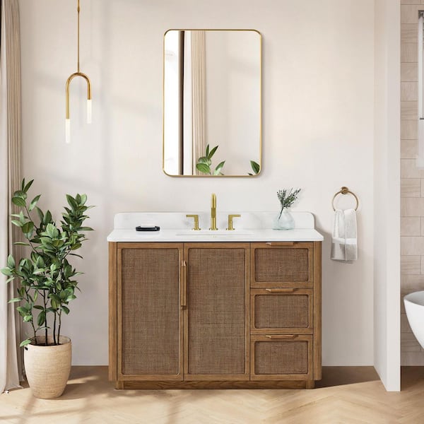 Busan 48 in. W x 22 in. D x 33.9 in. H Single Bath Vanity in Oak Classic Brown with White Quartz Stone Top