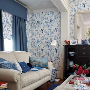 Summer Palace Royal Blue Unpasted Removable Wallpaper Sample