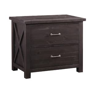 2-Drawer Wooden File Cabinet with Metal Handle Pull in Brown Crossed Side Plank