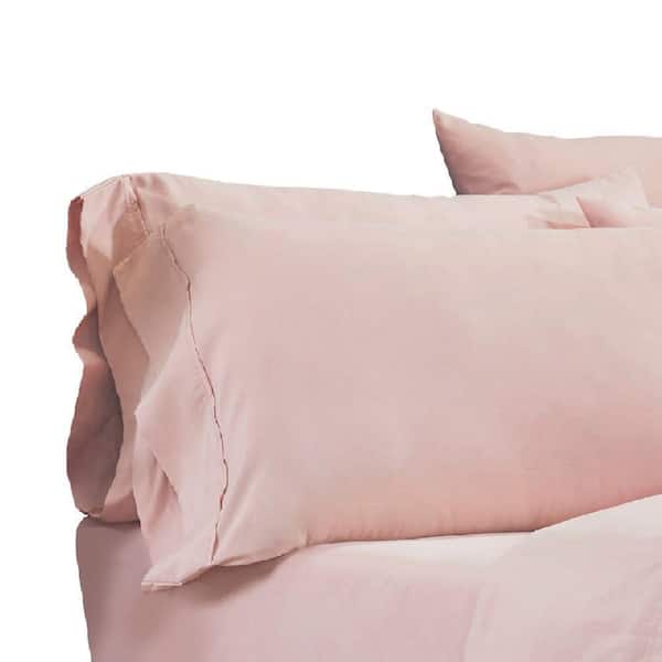 Benjara Minka 6-Piece Pink Solid Antimicrobial Microfiber Full Bed Sheet Set