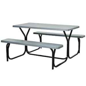 Gray Rectangular Plastic Outdoor Picnic Table with 2 Bench