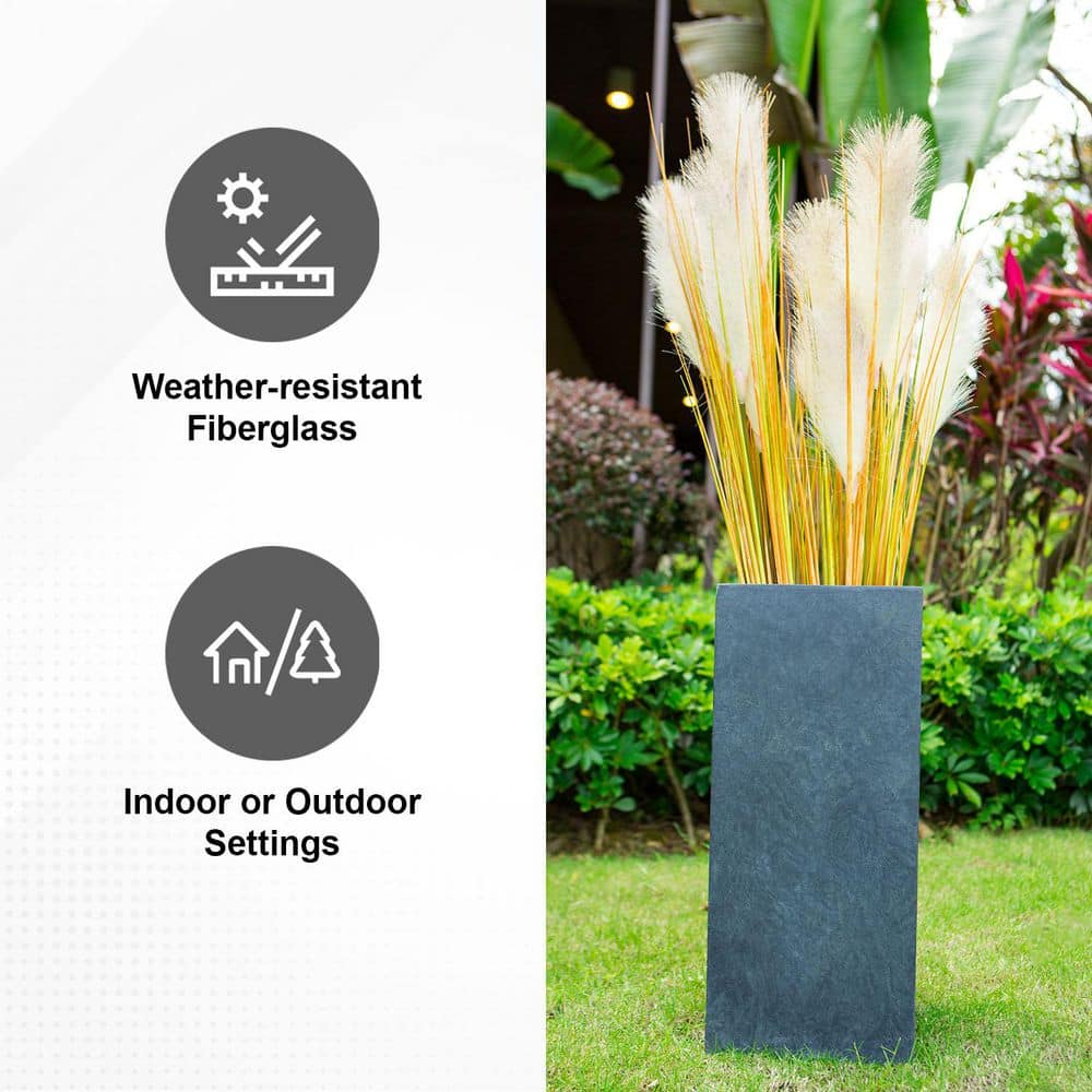 20" Tall Charcoal Lightweight Concrete Square Modern Outdoor Planter