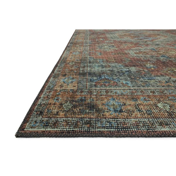 Skye Terracotta/Sky 3 ft. 6 in. x 5 ft. 6 in. Printed Boho Vintage Area Rug