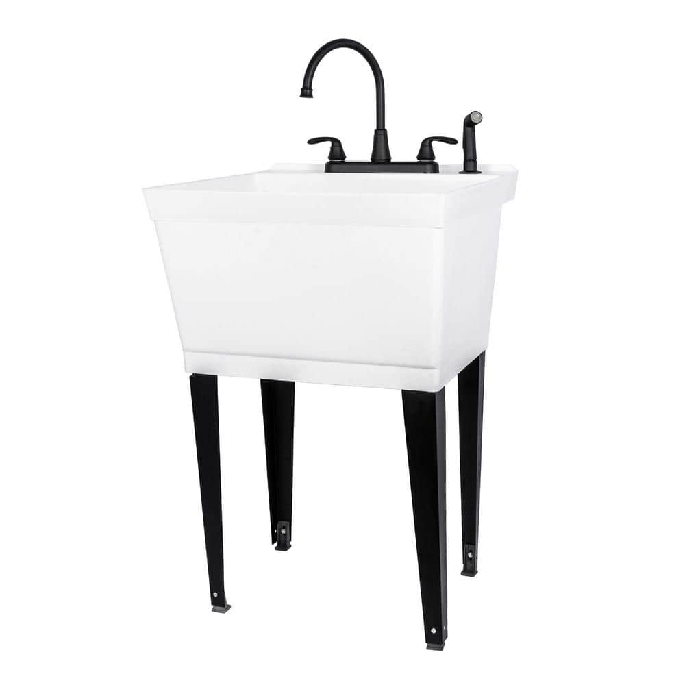 Complete 22.875 in. x 23.5 in. White 19 Gal. Utility Sink Set with Black Metal Hybrid Faucet and Side Sprayer price history on PriceWatchPro