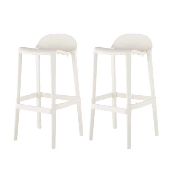 Joyous 34.30 in. White Indoor/Outdoor Barstool (Set of 2)