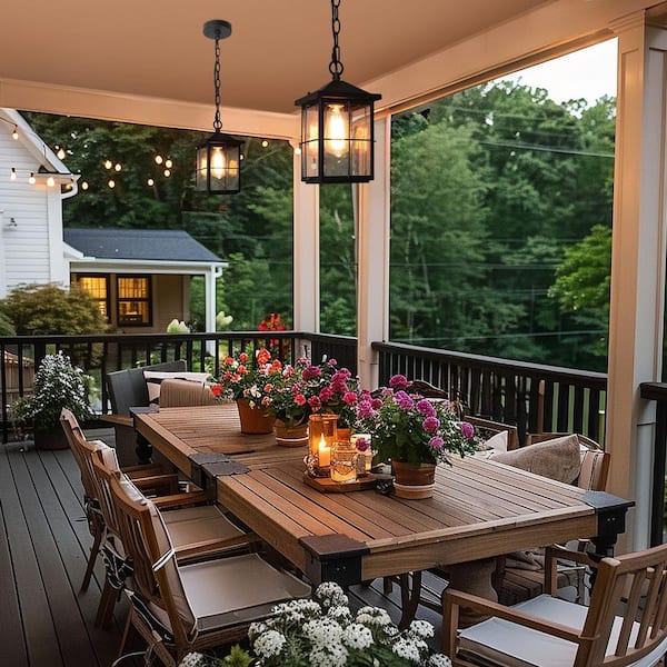 Mill Modern Farmhouse Black Outdoor Pendant Light 1-Light Coastal Hanging Lantern with Seeded Glass for Covered Patio