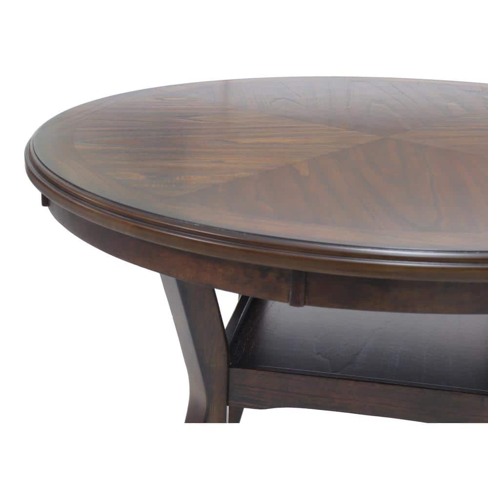 Cherry Brown Round Wood Dining Set with 4 Chairs