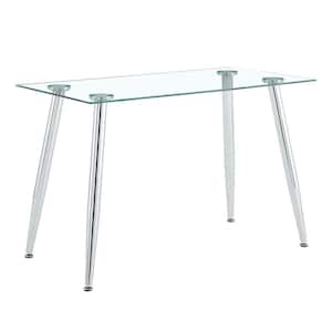 46 in. Rectangle Transparent Tempered Glass Top Dining Table with Metal Frame (Seats 4)