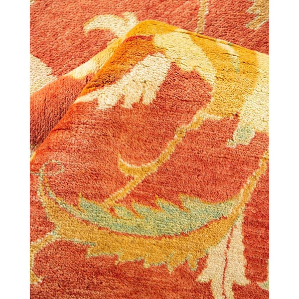 Mogul Orange 10 x 14 Oriental Wool Indoor Area Rug