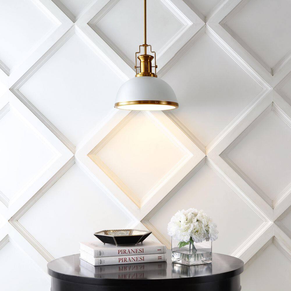 Homer 13" Brass Gold and White LED Dome Pendant Light