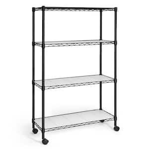 Black 4-Tier Welded Steel Garage Storage Shelving Unit with Liner and Wheels (36 in. W x 56 in. H x 14 in. D)