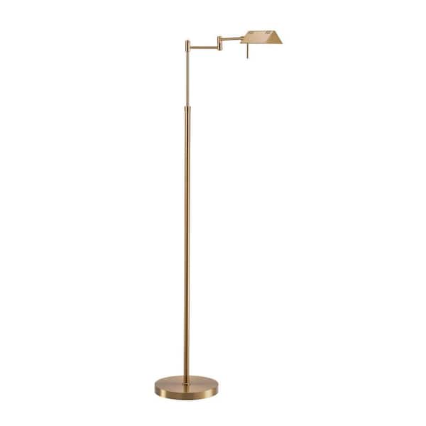 FL05D, 55 in. Gold, Full Range Dimmable LED Pharmacy Floor Lamp, 12W LED, 360° Swing Arms, Adjustable Height