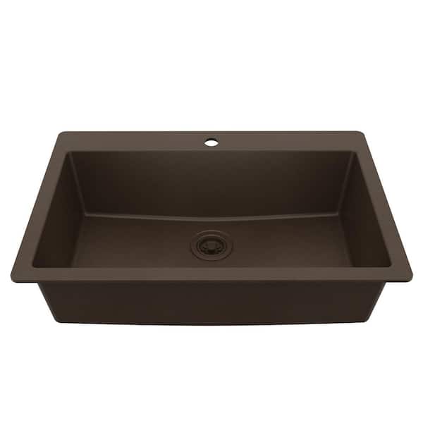 Brown Quartz/Granite 33 in. Large Single Bowl Drop-In Kitchen Sink