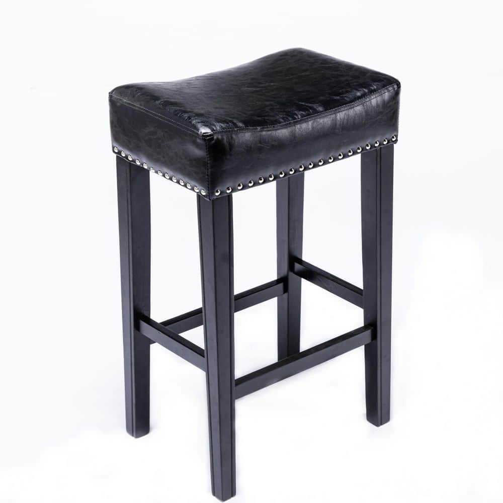 URTR 29 in. Black Backless Wood Frame Bar Stools with Faux Leather Seat ...