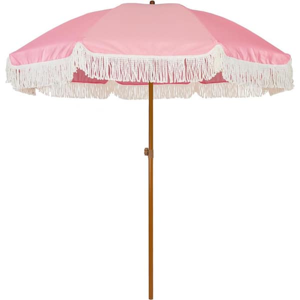 Unbranded 7 ft. Steel Pole Market Push-Button Tilt Patio Umbrella in Pink