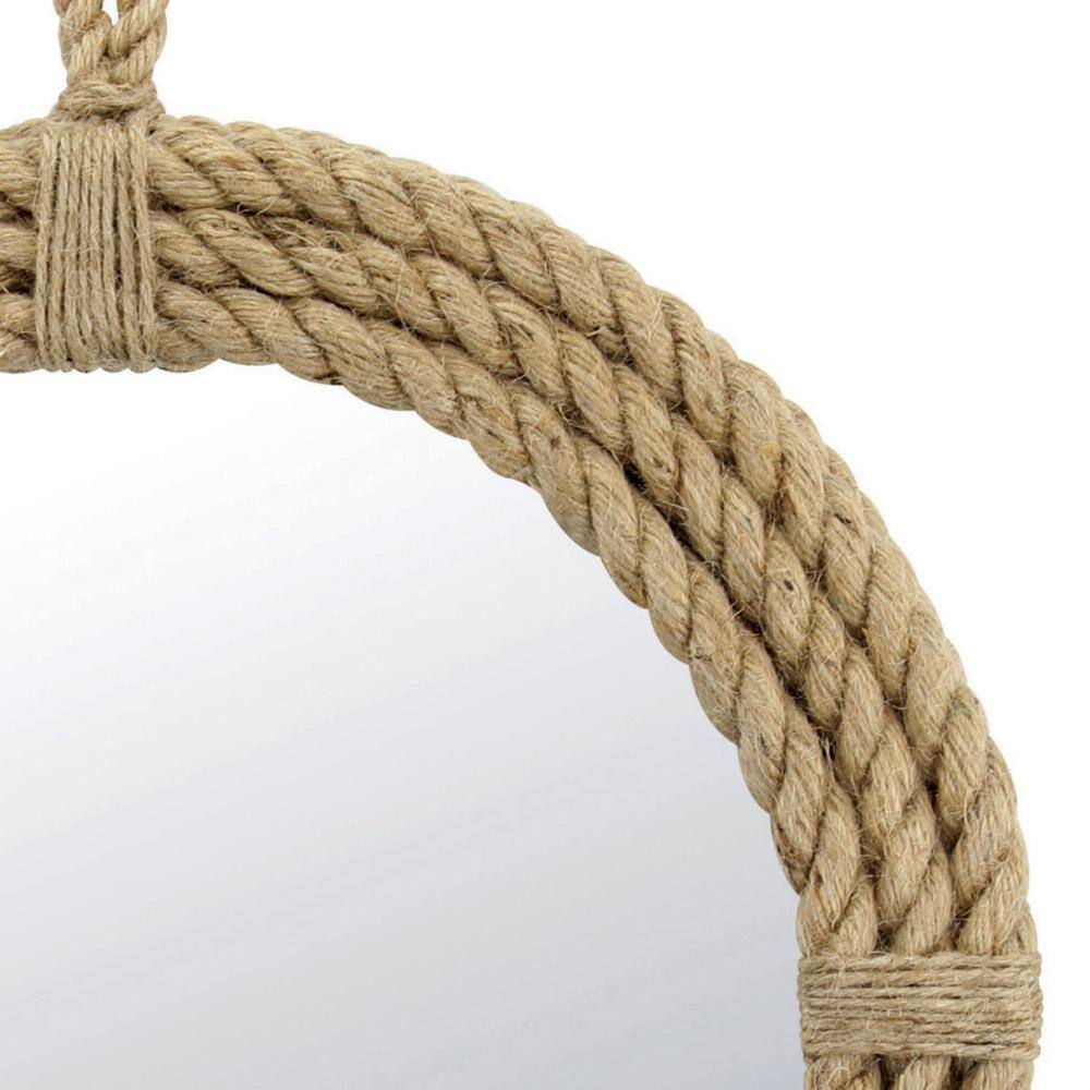 Nautical Charm 16.5" Round Rope-Wrapped Wall Mirror with Hanging Loop