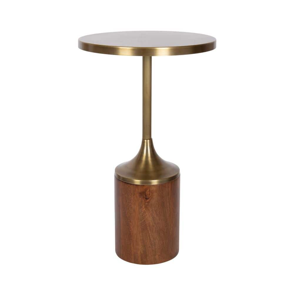 Whelan 14 in. Walnut Brown/Gold Round Metal End Table