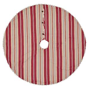 48 in. Vintage Stripe Candy Apple Red Farmhouse Christmas Decor Tree Skirt