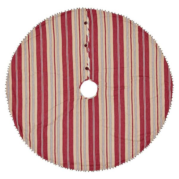VHC Brands 48 in. Vintage Stripe Candy Apple Red Farmhouse Christmas Decor Tree Skirt