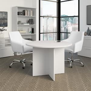 41.38 in. Round White Laminate Conference Table Desk