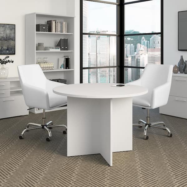 Bush Business Furniture 41.38 in. Round White Laminate Conference Table Desk