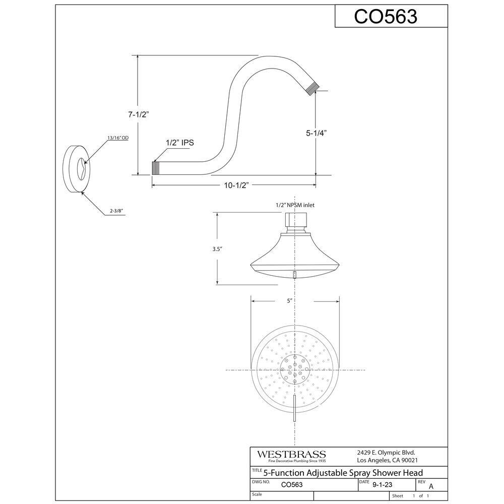 Chrome 5-Function Round Wall Mounted Shower Head