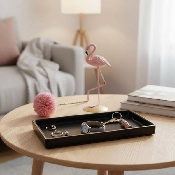 Black Ceramic Vanity Tray for Countertop and Dresser Organization