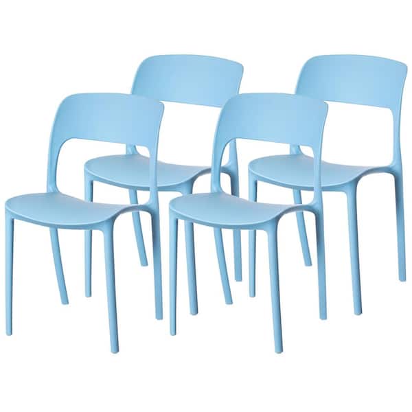 FABULAXE Modern Plastic Outdoor Dining Chair with Open Curved Back in Blue (Set of 4)
