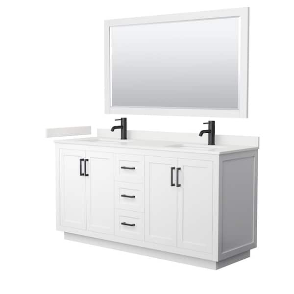 Wyndham Collection Miranda 66 in. W x 22 in. D x 33.75 in. H Double Bath Vanity in White with White Quart Top and 58 in. Mirror