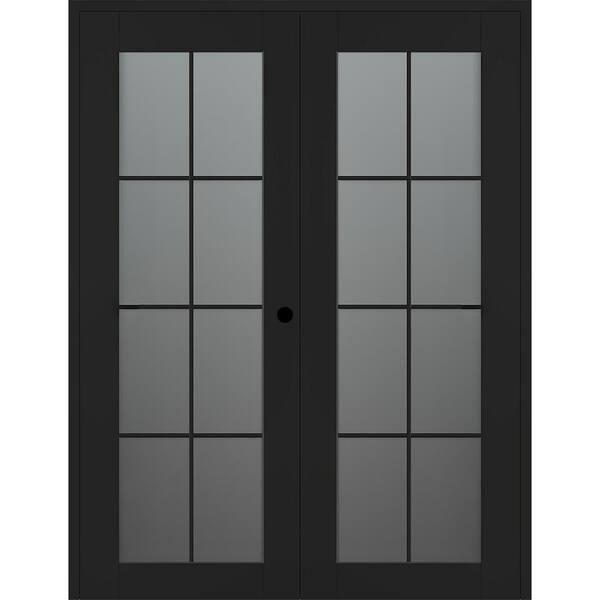 Belldinni Vana 8-Lite 56 in. x 96 in. Left Active 8-Lite Frosted Glass Black Matte Wood Composite Double Prehung Interior Door
