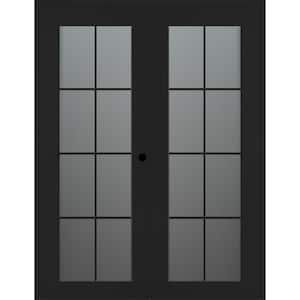 Vona 8-Lite 60 in. x 80 in. Left Active 8-Lite Frosted Glass Black Matte Wood Composite Double Prehung Interior Door