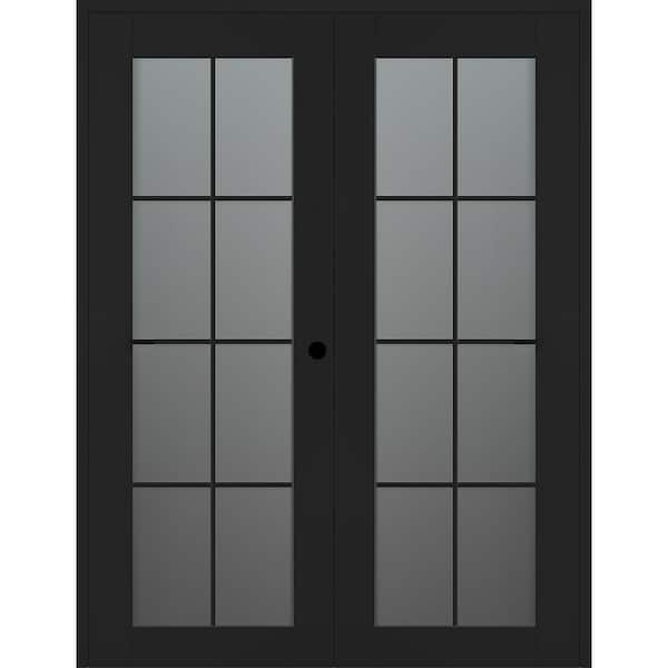 Belldinni Vona 8-Lite 60 in. x 80 in. Left Active 8-Lite Frosted Glass Black Matte Wood Composite Double Prehung Interior Door