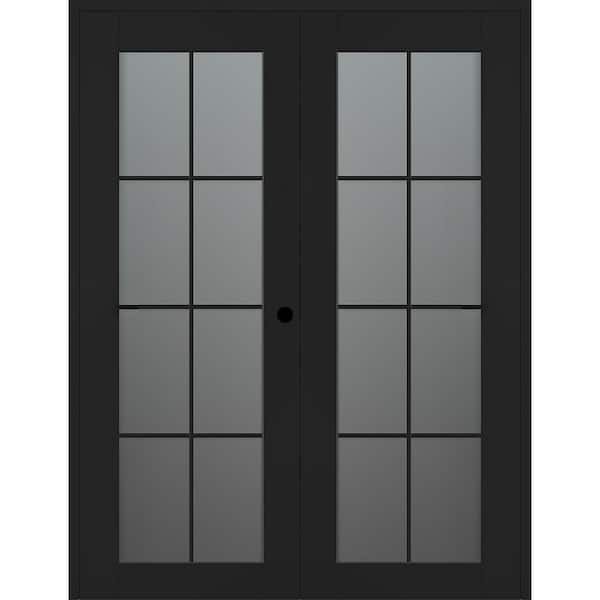 Vana 8-Lite 72 in. x 96 in. Left Active 8-Lite Frosted Glass Black Matte Wood Composite Double Prehung Interior Door
